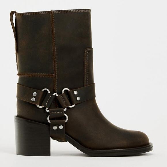ZARA WIDE HEELED LEATHER ANKLE BOOTS - Picture 3 of 8